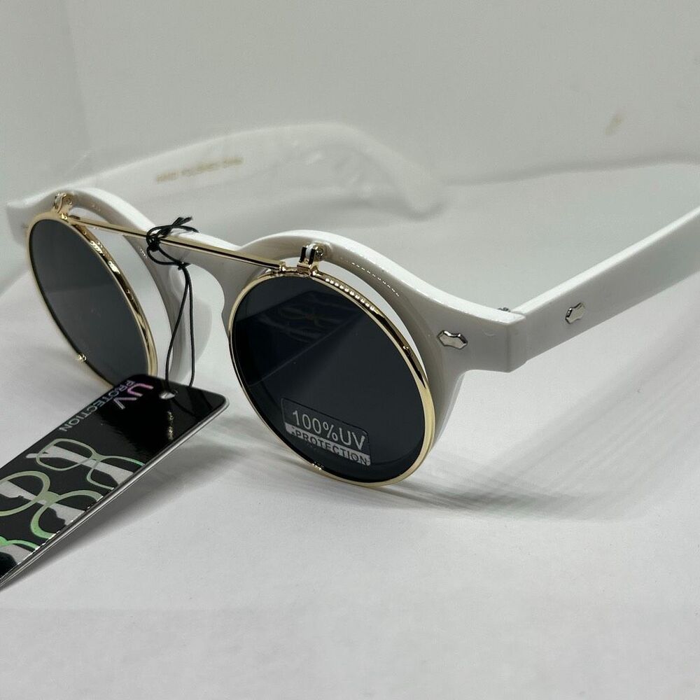 Flip Up Hippie Retro Round Yellow Frame & Lens Sunglasses
